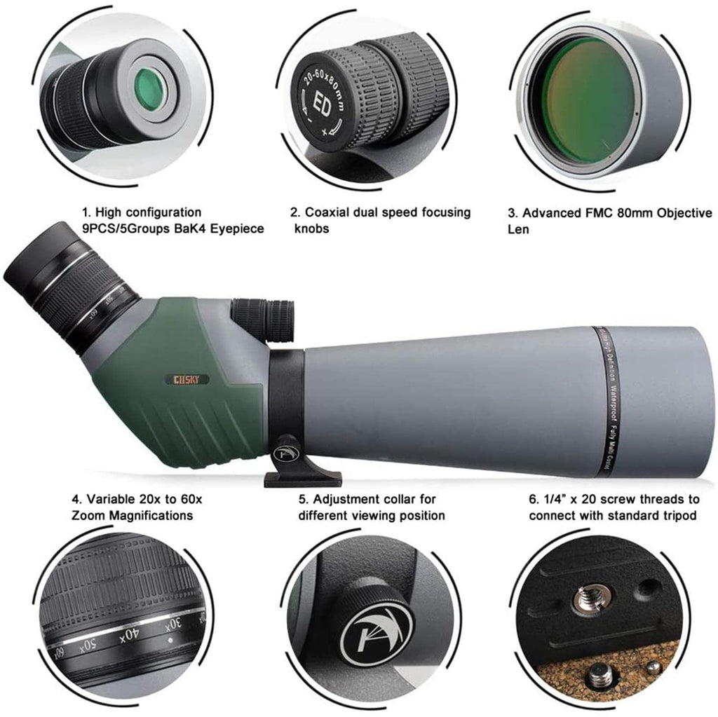 GoSky 20-60x80 Dual Focusing ED Spotting Scope - GoSky Optics